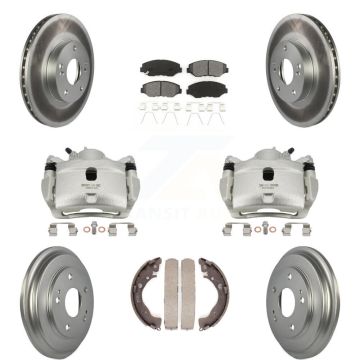 Front Rear Brake Caliper Coated Rotors Drum Semi-Metallic Pads Kit (8Pc) For Honda Civic KCG-100394S
