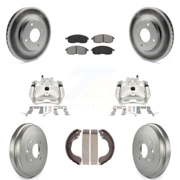 Front Rear Brake Caliper Coated Rotors Drum Semi-Metallic Pad Kit (8Pc) For Nissan Versa KCG-100395S