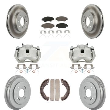 Front Rear Disc Brake Caliper Coated Rotors Drums Ceramic Pads Kit (8Pc) For Honda Fit KCG-100397C