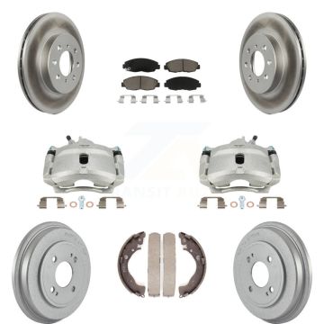 Front Rear Disc Brake Caliper Coated Rotors Drum Ceramic Pad Kit (8Pc) For Honda Insight KCG-100398C