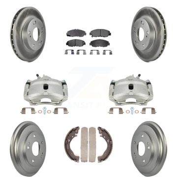 Front Rear Brake Caliper Coated Rotors Drum Semi-Metallic Pads Kit (8Pc) For Honda Civic KCG-100398P