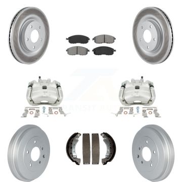 Front Rear Brake Caliper Coated Rotor Drum Semi-Metallic Pad Kit (8Pc) For Nissan Sentra KCG-100400S