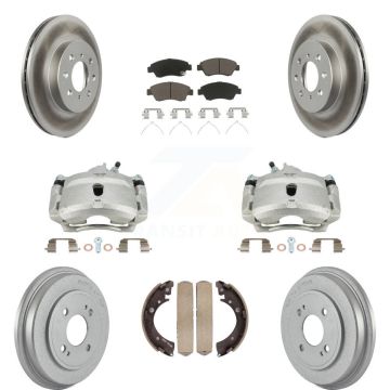 Front Rear Disc Brake Caliper Coated Rotors Drums Ceramic Pads Kit (8Pc) For Honda Civic KCG-100401C