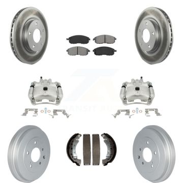 Front Rear Brake Caliper Coated Rotor Drum Semi-Metallic Pad Kit (8Pc) For Nissan Sentra KCG-100401S