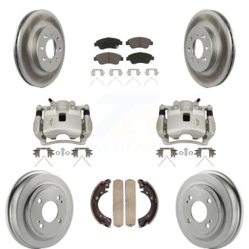 Front Rear Brake Caliper Coated Rotor Drum Ceramic Pad Kit (8Pc) For 2007-2008 Honda Fit KCG-100402C
