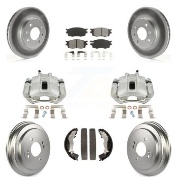 Front Rear Brake Caliper Coat Rotors Drum Semi-Metallic Pad Kit (8Pc) For Hyundai Accent KCG-100402S