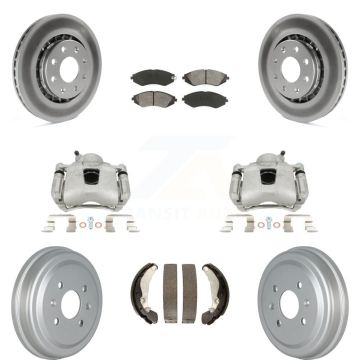 Front Rear Brake Caliper Coat Rotors Drum Semi-Metallic Pad Kit (8Pc) For Chevrolet Aveo KCG-100403S