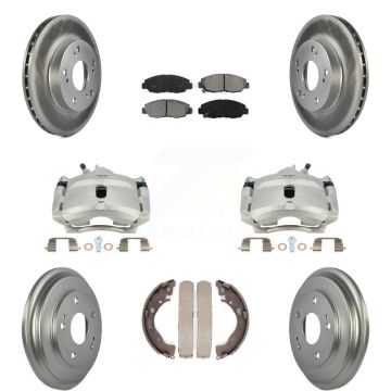 Front Rear Brake Caliper Coated Rotors Drum Semi-Metallic Pads Kit (8Pc) For Honda Civic KCG-100404S