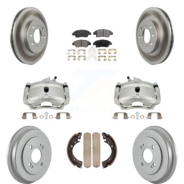 Front Rear Disc Brake Caliper Coated Rotors Drums Ceramic Pads Kit (8Pc) For Honda Civic KCG-100404T
