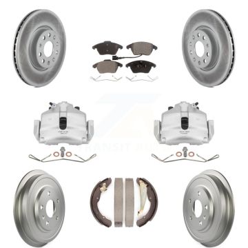 Front Rear Disc Brake Caliper Coated Rotors Drums Semi-Metallic Pads Kit (8Pc) For KCG-100405P