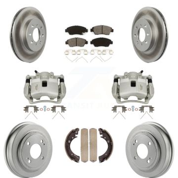 Front Rear Brake Caliper Coat Rotor Drum Semi-Metallic Pad Kit (8Pc) For 07-08 Honda Fit KCG-100405S