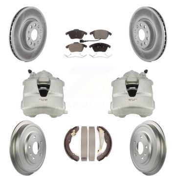Front Rear Disc Brake Caliper Coated Rotors Drums Semi-Metallic Pads Kit (8Pc) For KCG-100406P
