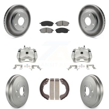 Front Rear Brake Caliper Coated Rotor Drum Semi-Metallic Pad Kit (8Pc) For Nissan Sentra KCG-100406S