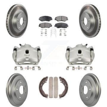 Front Rear Disc Brake Caliper Coated Rotors Drums Ceramic Pads Kit (8Pc) For Honda Civic KCG-100406T