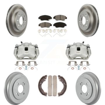 Front Rear Disc Brake Caliper Coat Rotors Drum Semi-Metallic Pad Kit (8Pc) For Honda Fit KCG-100407S