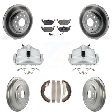 Front Rear Disc Brake Caliper Coated Rotors Drums Semi-Metallic Pads Kit (8Pc) For KCG-100409P