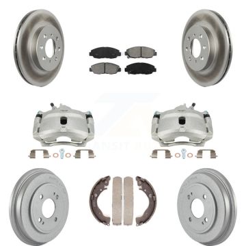 Front Rear Brake Caliper Coated Rotor Drum Semi-Metallic Pad Kit (8Pc) For Honda Insight KCG-100409S