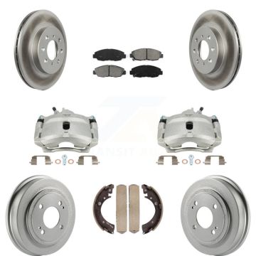 Front Rear Brake Caliper Coat Rotors Drum Semi-Metallic Pad Kit (8Pc) For Honda Civic EL KCG-100410S