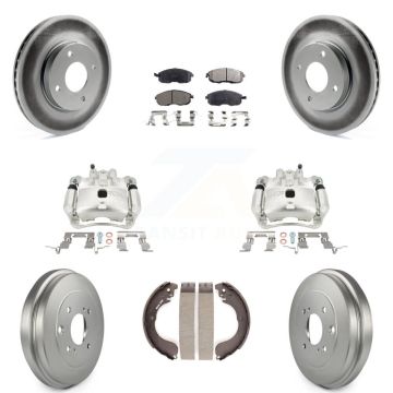 Front Rear Brake Caliper Coated Rotors Drum Semi-Metallic Pad Kit (8Pc) For Nissan Versa KCG-100412P