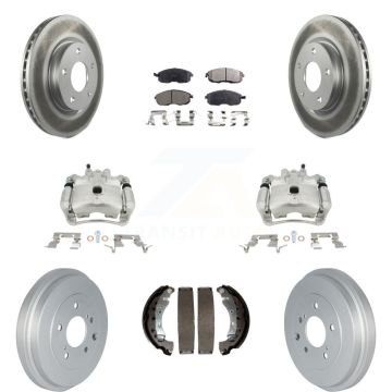 Front Rear Disc Brake Caliper Coated Rotors Drum Ceramic Pad Kit (8Pc) For Nissan Sentra KCG-100413T