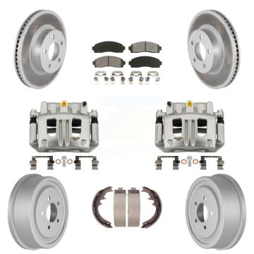Front Rear Brake Caliper Coated Rotors Drum Semi-Metallic Pads Kit (8Pc) For Ford Ranger KCG-100414S