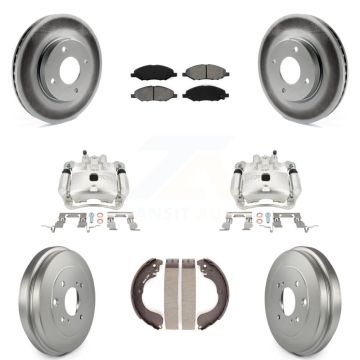 Front Rear Brake Caliper Coated Rotors Drum Semi-Metallic Pad Kit (8Pc) For Nissan Versa KCG-100415S