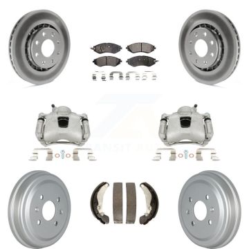 Front Rear Brake Caliper Coat Rotors Drum Ceramic Pad Kit (8Pc) For Chevrolet Aveo Aveo5 KCG-100415T