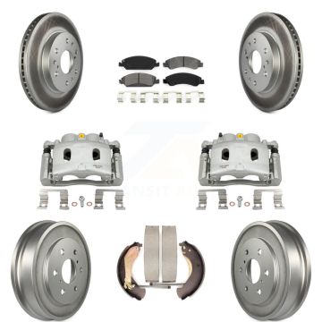 Front Rear Brake Caliper Coated Rotor Drum Semi-Metallic Pad Kit (8Pc) For Chevrolet GMC KCG-100416S