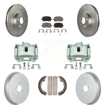 Front Rear Brake Caliper Coat Rotor Drum Ceramic Pad Kit (8Pc) For Toyota Matrix Pontiac KCG-100417C