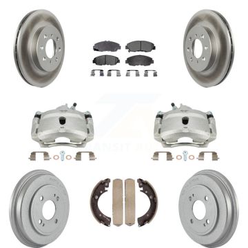 Front Rear Brake Caliper Coated Rotors Drum Semi-Metallic Pads Kit (8Pc) For Honda Civic KCG-100417P