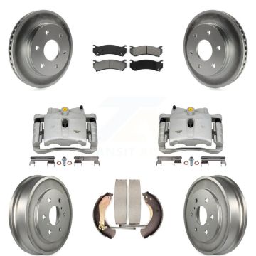 Front Rear Brake Caliper Coated Rotor Drum Semi-Metallic Pad Kit (8Pc) For Chevrolet GMC KCG-100417S