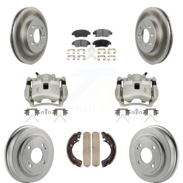 Front Rear Brake Caliper Coated Rotor Drum Ceramic Pad Kit (8Pc) For 2007-2008 Honda Fit KCG-100417T