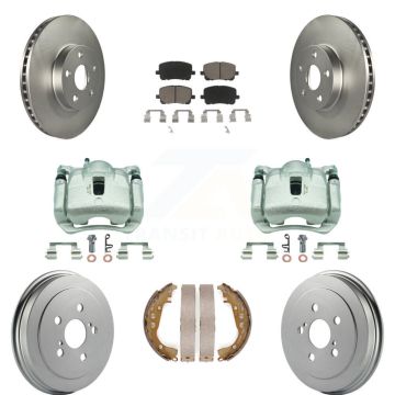 Front Rear Disc Brake Caliper Coated Rotor Drum Ceramic Pad Kit (8Pc) For Toyota Corolla KCG-100418C