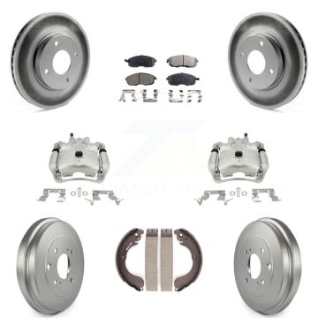 Front Rear Disc Brake Caliper Coated Rotors Drum Ceramic Pad Kit (8Pc) For Nissan Sentra KCG-100418T