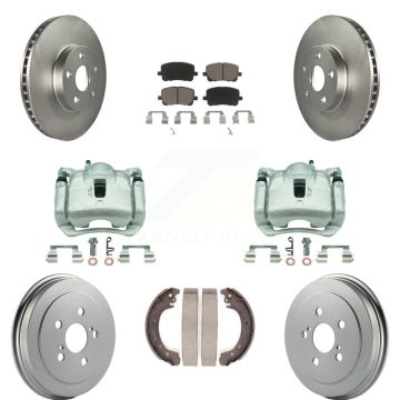 Front Rear Disc Brake Caliper Coated Rotor Drum Ceramic Pad Kit (8Pc) For Toyota Corolla KCG-100419C