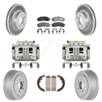Front Rear Brake Caliper Coated Rotors Drum Semi-Metallic Pads Kit (8Pc) For Ford Ranger KCG-100419P