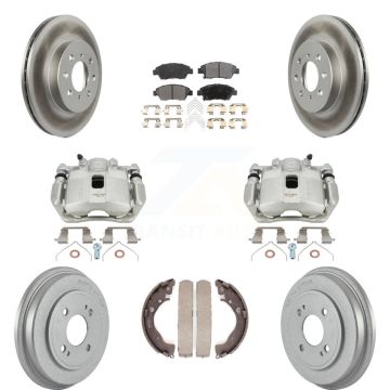 Front Rear Disc Brake Caliper Coated Rotors Drums Ceramic Pads Kit (8Pc) For Honda Fit KCG-100419T