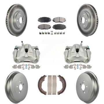 Front Rear Brake Caliper Coat Rotors Drum Semi-Metallic Pad Kit (8Pc) For Toyota Corolla KCG-100420P