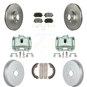 Front Rear Brake Caliper Coated Rotor Drum Semi-Metallic Pad Kit (8Pc) For Toyota Matrix KCG-100420S