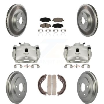 Front Rear Disc Brake Caliper Coated Rotors Drums Ceramic Pads Kit (8Pc) For Honda Civic KCG-100421C