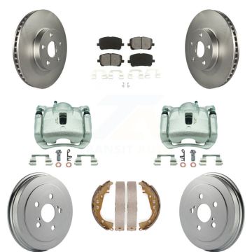 Front Rear Brake Caliper Coat Rotors Drum Semi-Metallic Pad Kit (8Pc) For Toyota Corolla KCG-100421S