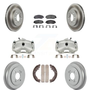 Front Rear Disc Brake Caliper Coated Rotors Drum Ceramic Pad Kit (8Pc) For Honda Insight KCG-100421T