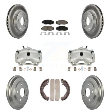 Front Rear Disc Brake Caliper Coated Rotors Drums Ceramic Pads Kit (8Pc) For Honda Civic KCG-100422C