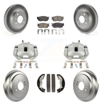 Front Rear Brake Caliper Coat Rotors Drum Semi-Metallic Pad Kit (8Pc) For Hyundai Accent KCG-100422P