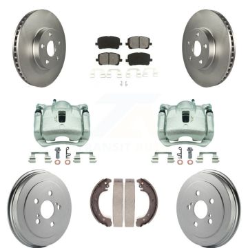 Front Rear Brake Caliper Coat Rotors Drum Semi-Metallic Pad Kit (8Pc) For Toyota Corolla KCG-100422S