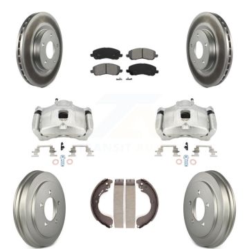 Front Rear Brake Caliper Coated Rotors Drum Semi-Metallic Pad Kit (8Pc) For Jeep Patriot KCG-100423S