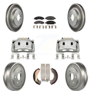 Front Rear Brake Caliper Coated Rotor Drum Semi-Metallic Pad Kit (8Pc) For Chevrolet GMC KCG-100425P