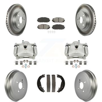 Front Rear Brake Caliper Coated Rotors Drum Semi-Metallic Pad Kit (8Pc) For Toyota Yaris KCG-100425S