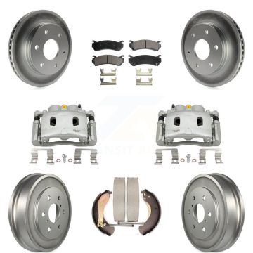 Front Rear Disc Brake Caliper Coated Rotors Drums Semi-Metallic Pads Kit (8Pc) For KCG-100426P