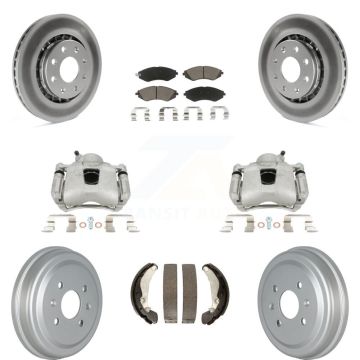 Front Rear Brake Caliper Coat Rotors Drum Ceramic Pad Kit (8Pc) For Chevrolet Aveo Aveo5 KCG-100427C
